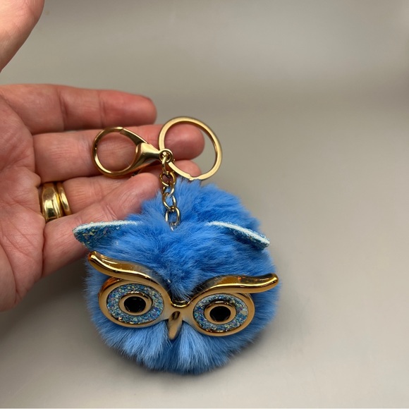 5371-MMT New FuzzyOwl Blue Gold-tone Keychain Car Charm Sparkle Cute 3 inch - Picture 3 of 7